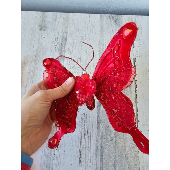 Katherine's collection gingham glitter butterfly clip Valentine red beaded decor - Picture 9 of 11